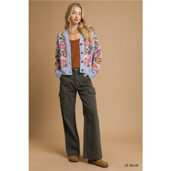 Umgee Floral Knit Button-Up Cardigan - Picture 5 of 6